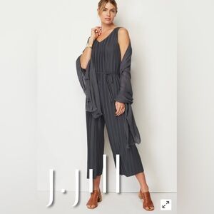 J. Jill Pure Jill Elements Grey Blue Micropleat Knit Jumpsuit with tie M